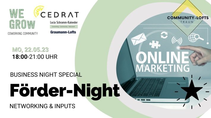 Hallo Lucia,
Du willst dein Unternehmen mit Onlinemarketing pushen und suchst nach finanziellen Förderungen? Dann pass jetzt gut auf! Komm jetzt zur "Förder-Night" am Montag, den 22.05.2023 wo wir dir 5 Förderungen vorstellen, mit denen du dir bis zu 80% deiner Investition zurückholen kannst!

In Kooperation mit Lucia Schramm-Kaineder von den Community-Lofts | Traun, stellt CEDRAT GmbH & Co KG in der "Förder-Night" fünf Förderungen vor, mit denen du dein Onlinemarketingt Projekt finanzieren & umsetzen kannst. Anhand von echten Projekten wirst du sehen, wie man eine Förderungen beantragt und welche Onlinemarketing Aktivitäten sich damit realisieren lassen. Und wer es ganz eilig hat, bekommt sogar vor Ort Support bei der Antragstellung. 

Und natürlich ist Vernetzung und Community Building angesagt!