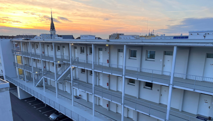 Graumann-Lofts Laubengängen bei Sonnenuntergang