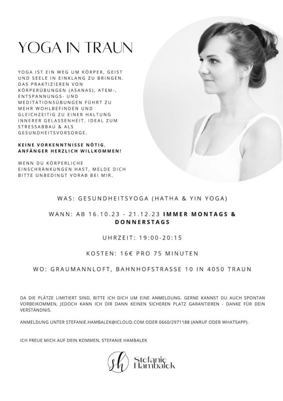 Gesundheits-Yoga mit Steffi Hambalek - ab Oktober in den Graumann-Lofts in Traun
