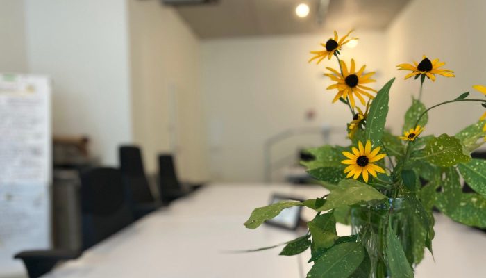 Konferenzraum in Meeting-Loft: Blumen auf Tisch